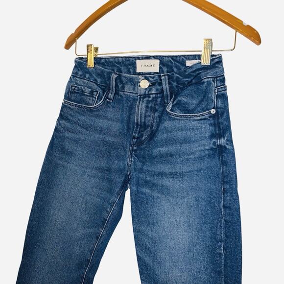 Frame Jeans Womens 23 Blue Le Crop Mini Boot Denim Stretch Mid Rise Raw Hem - Picture 4 of 8